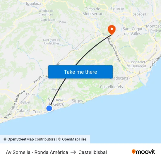 Av Somella - Ronda Amèrica to Castellbisbal map