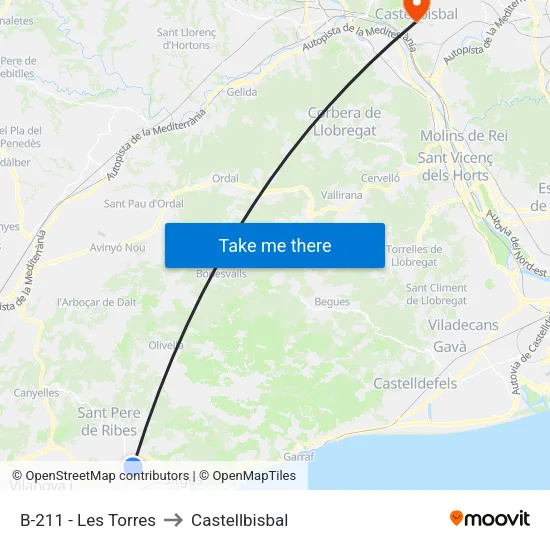 B-211 - Les Torres to Castellbisbal map