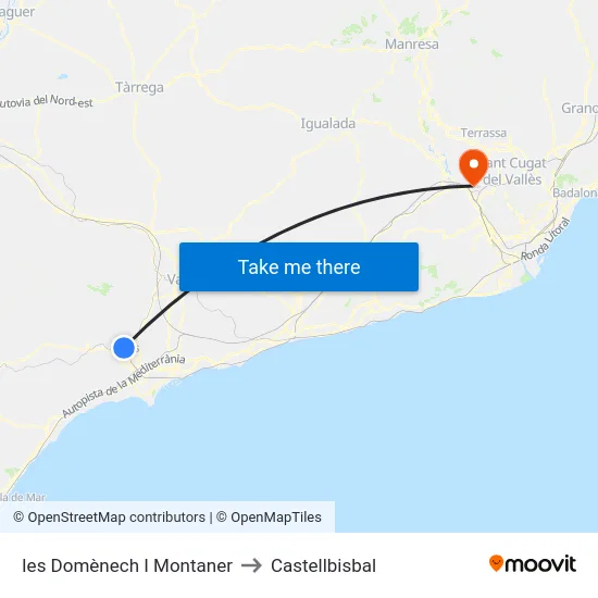 Ies Domènech I Montaner to Castellbisbal map