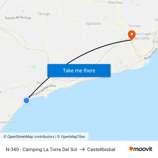 N-340 - Càmping La Torre Del Sol to Castellbisbal map