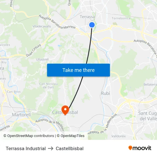 Terrassa Industrial to Castellbisbal map