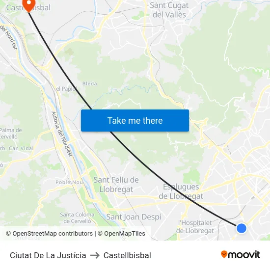 Ciutat De La Justícia to Castellbisbal map