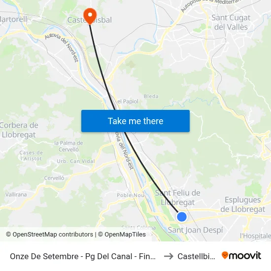 Onze De Setembre - Pg Del Canal - Final Trajecte to Castellbisbal map