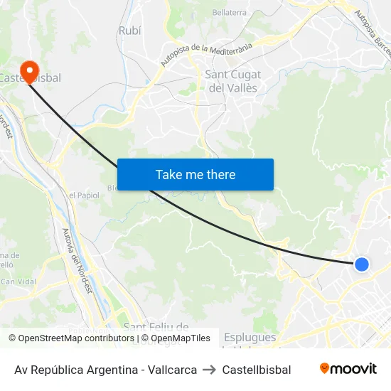 Av República Argentina - Vallcarca to Castellbisbal map