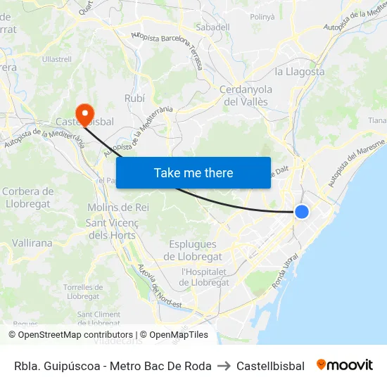 Rbla. Guipúscoa - Metro Bac De Roda to Castellbisbal map