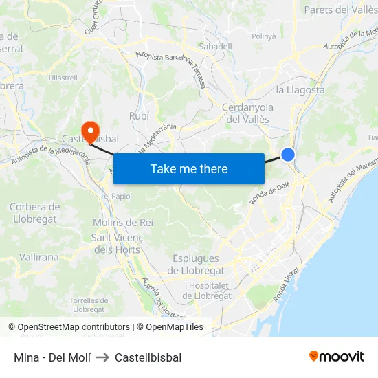 Mina - Del Molí to Castellbisbal map