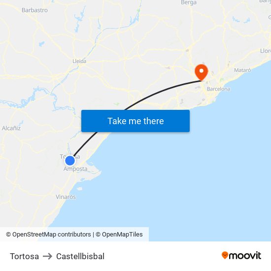 Tortosa to Castellbisbal map