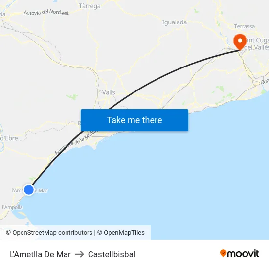 L'Ametlla De Mar to Castellbisbal map