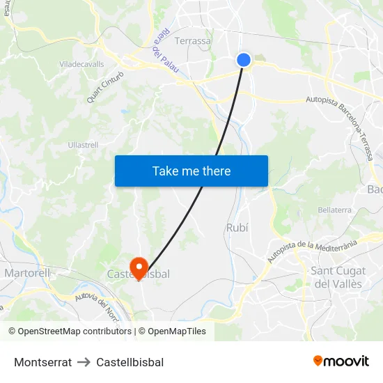 Montserrat to Castellbisbal map