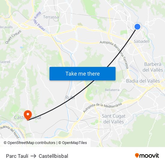 Parc Taulí to Castellbisbal map