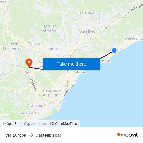 Via Europa to Castellbisbal map