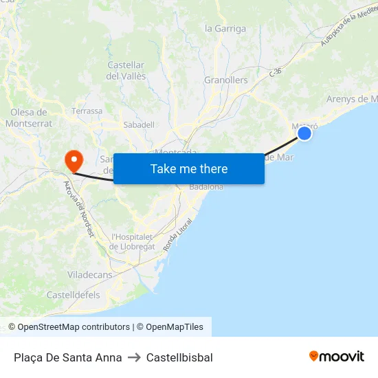 Plaça De Santa Anna to Castellbisbal map