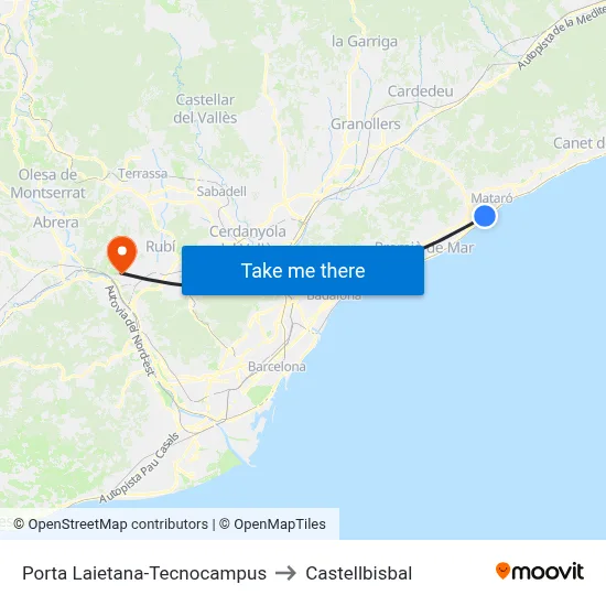 Porta Laietana-Tecnocampus to Castellbisbal map