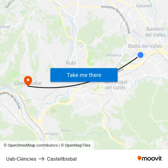 Ciències - Biociències to Castellbisbal map