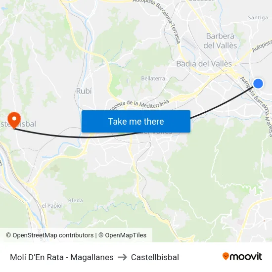 Molí D'En Rata - Magallanes to Castellbisbal map