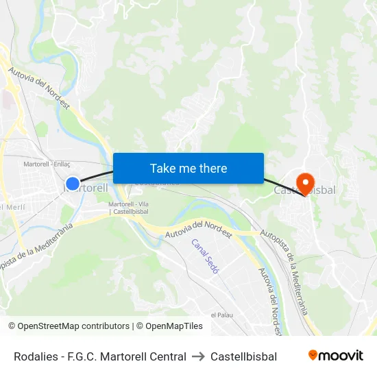 Rodalies - F.G.C. Martorell Central to Castellbisbal map