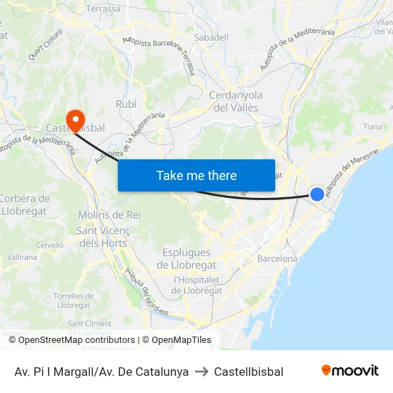 Av. Pi I Margall/Av. De Catalunya to Castellbisbal map