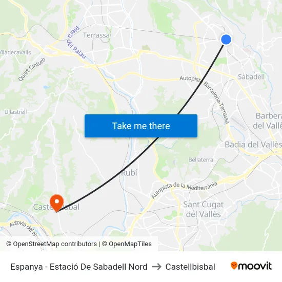 Espanya - Estació De Sabadell Nord to Castellbisbal map