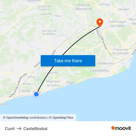 Cunit to Castellbisbal map