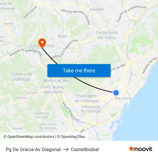 Pg De Gràcia-Av Diagonal to Castellbisbal map