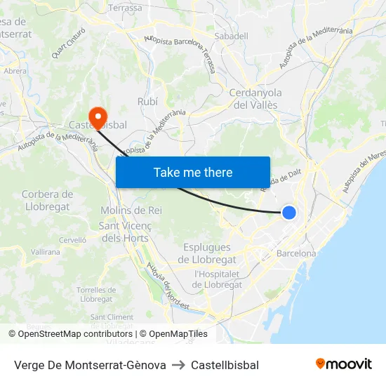 Verge De Montserrat-Gènova to Castellbisbal map