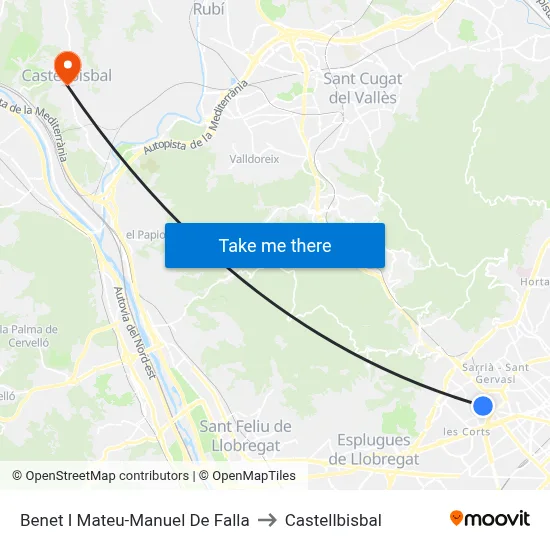 Benet I Mateu-Manuel De Falla to Castellbisbal map