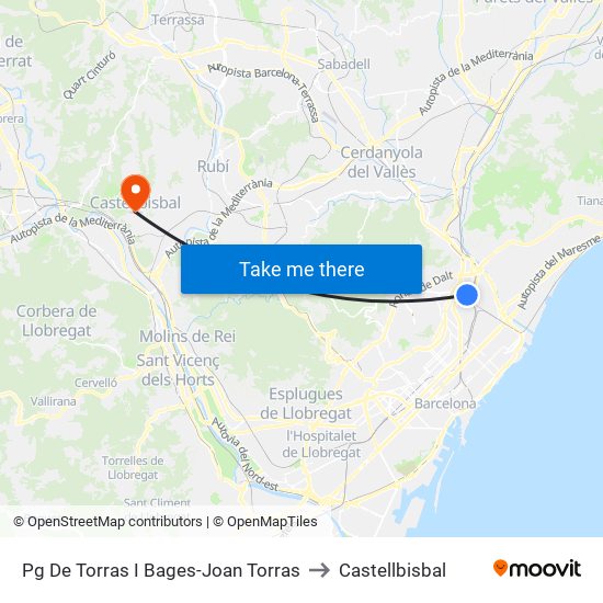 Pg De Torras I Bages-Joan Torras to Castellbisbal map
