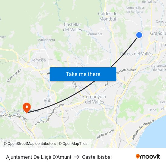Ajuntament De Lliçà D'Amunt to Castellbisbal map