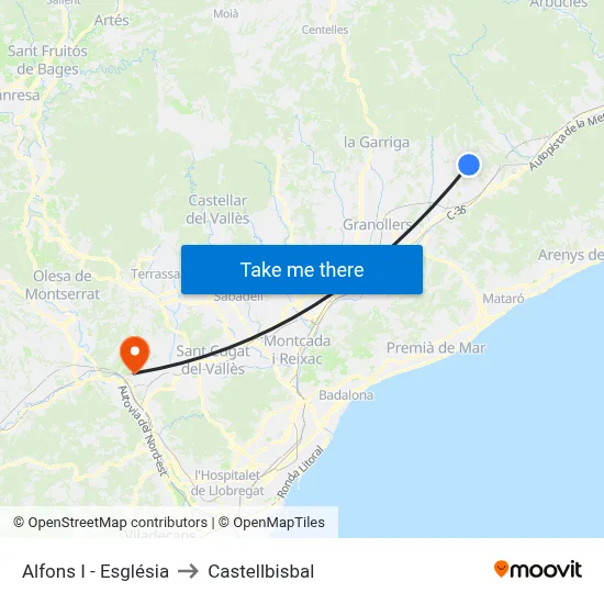 Alfons I - Església to Castellbisbal map