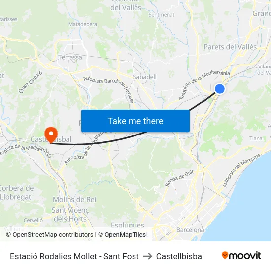 Estació Rodalies Mollet - Sant Fost to Castellbisbal map