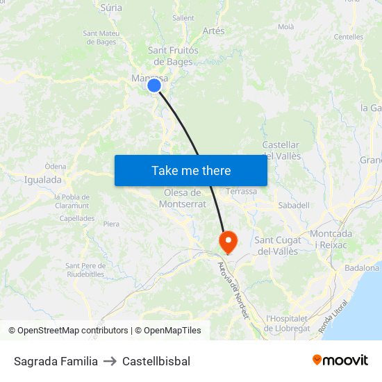Sagrada Familia to Castellbisbal map