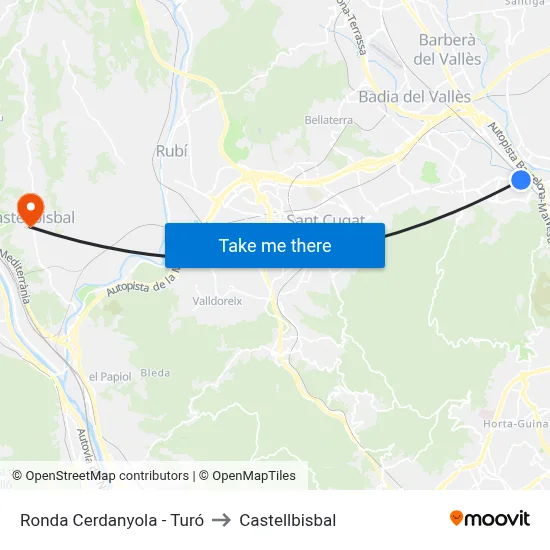 Ronda Cerdanyola - Turó to Castellbisbal map