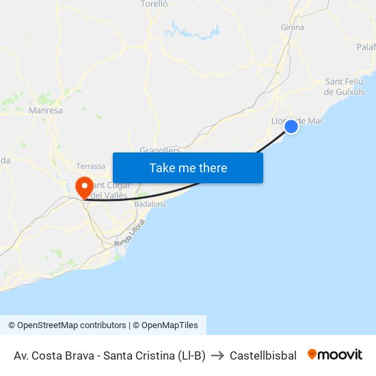 Av. Costa Brava - Santa Cristina (Ll-B) to Castellbisbal map