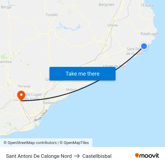Sant Antoni De Calonge Nord to Castellbisbal map