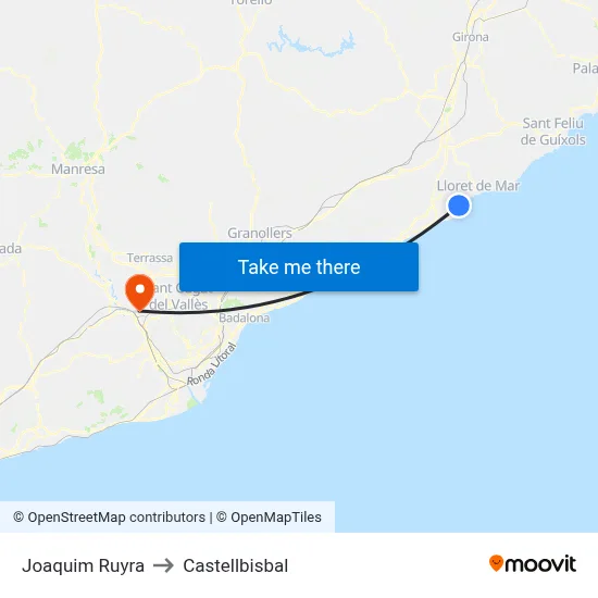 Joaquim Ruyra to Castellbisbal map