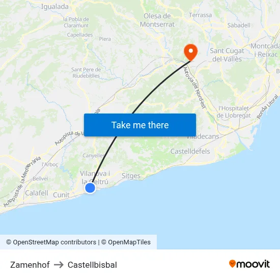 Zamenhof to Castellbisbal map