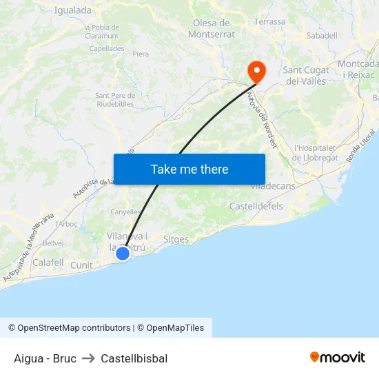 Aigua - Bruc to Castellbisbal map