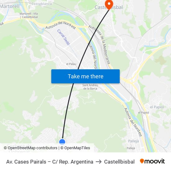 Av. Cases Pairals – C/ Rep. Argentina to Castellbisbal map