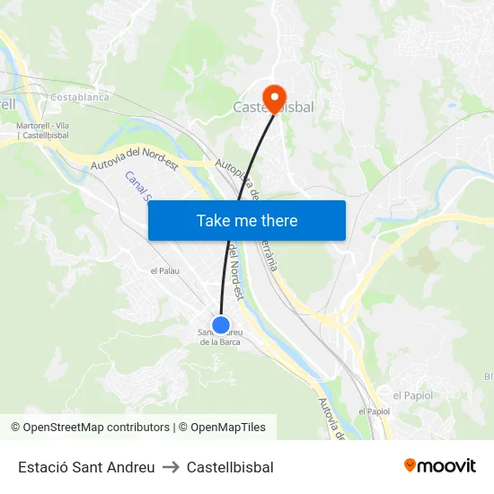 Estació Sant Andreu to Castellbisbal map