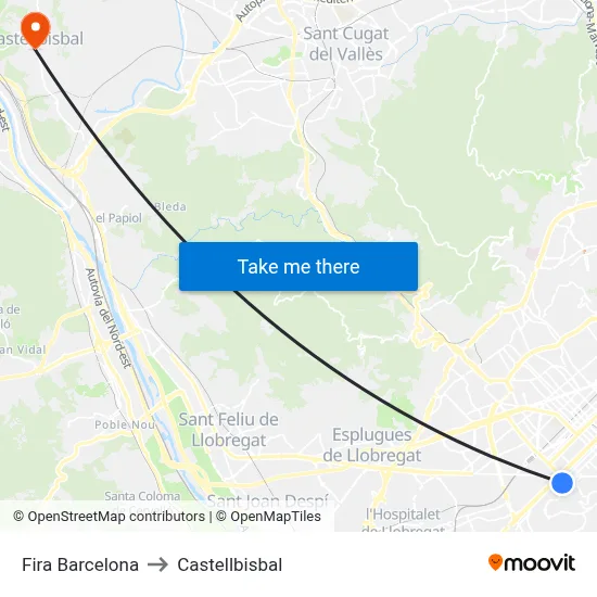 Fira Barcelona to Castellbisbal map