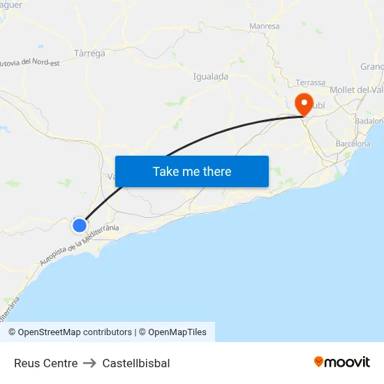 Reus Centre to Castellbisbal map