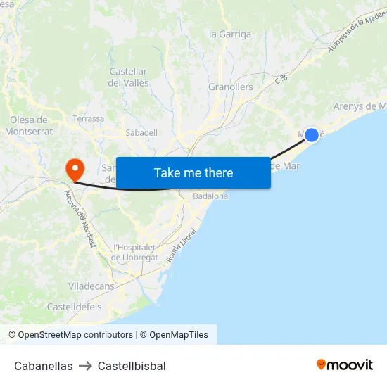 Cabanellas to Castellbisbal map
