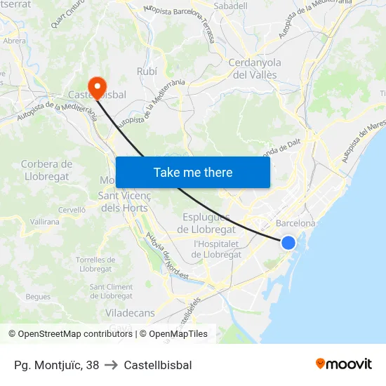 Pg. Montjuïc, 38 to Castellbisbal map