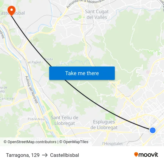 Tarragona, 129 to Castellbisbal map