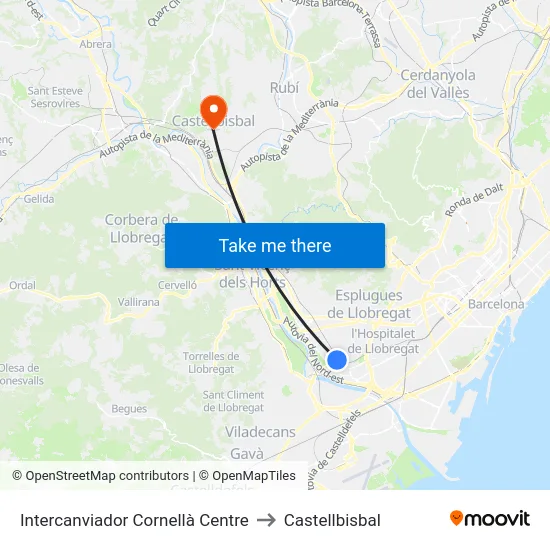 Intercanviador Cornellà Centre to Castellbisbal map