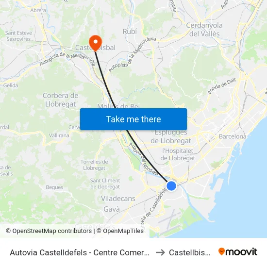 Autovia Castelldefels - Centre Comercial to Castellbisbal map