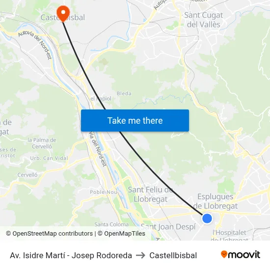 Av. Isidre Martí - Josep Rodoreda to Castellbisbal map