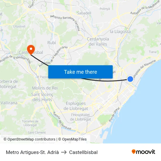 Metro Artigues-St. Adrià to Castellbisbal map