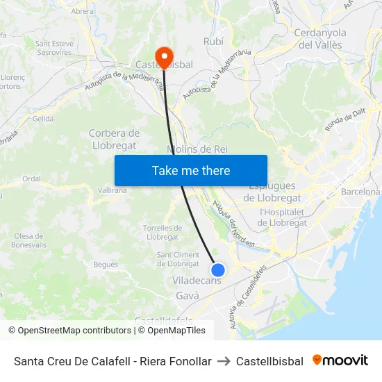 Santa Creu De Calafell - Riera Fonollar to Castellbisbal map