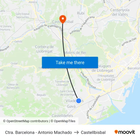 Ctra. Barcelona - Antonio Machado to Castellbisbal map